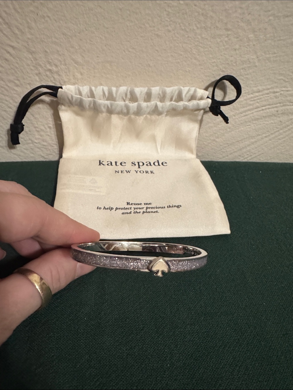 kate spade silver glitter spade bangle bracelet